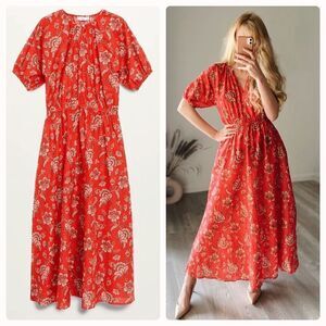 Mango Floral Print Midi Dress Pockets